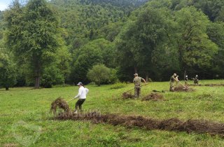 Юные участники клуба "Воины спецназа" осваивают навыки заготовки сена